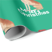 Papier Cadeau Grand Danse Noël Vert Joyeux Père Noël (Coin rond)