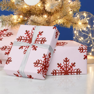 Papier Cadeau Grand flocon de neige rouge et rose Noël moderne