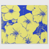 Papier Cadeau Grand floral bleu jaune souple (Plat)