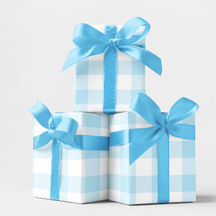Papier Cadeau Grand Gingham Bleu Pastel et Blanc