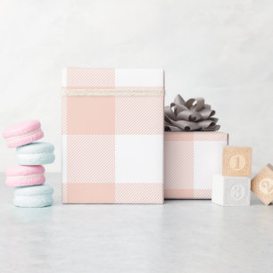 Papier Cadeau Grand Gingham Corail et Blanc Pastel