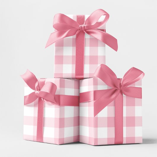 Papier Cadeau Grand Gingham Rose Pâle et Blanc