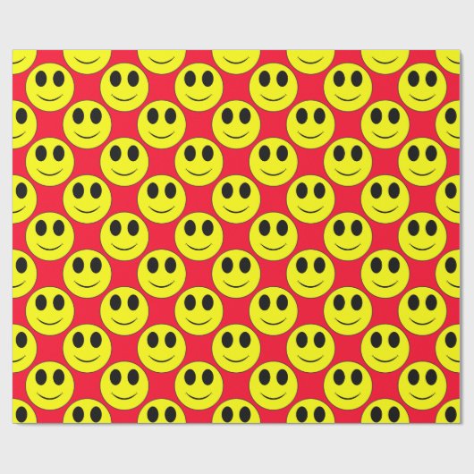 Papier Cadeau Grand Jaune Happy Face Allover (Plat)