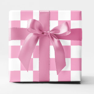 Papier Cadeau Grand motif à carreaux rose clair et blanc