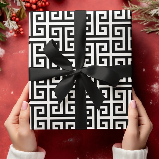 Papier Cadeau Grand motif clé grec noir et blanc