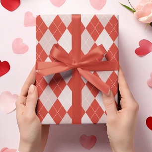 Papier Cadeau Grand Motif de Jacquard rouge et rose vif élégant