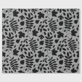 Papier Cadeau Grand Motif Feuille tombé noir sur gris (Plat)