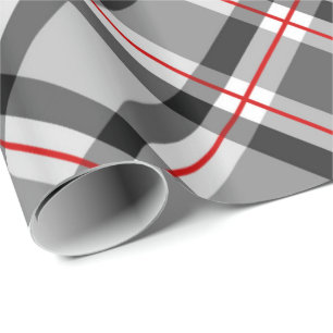 Papier Cadeau Grand Plaid moderne, noir, blanc, gris et rouge