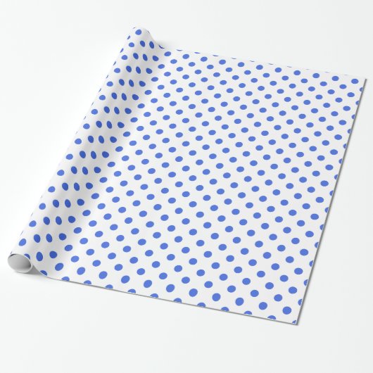 Papier Cadeau Grand pois - bleu royal sur le blanc (Déroulé)