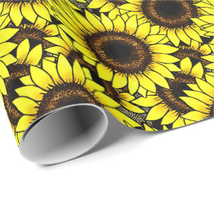 Papier Cadeau Grand Tournesol Jaune Doré