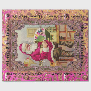 Papier Cadeau Grand victorien occupé de Père Noël