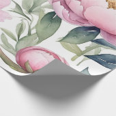 Papier Cadeau grande aquarelle de pivoines roses (Coin)