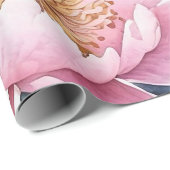 Papier Cadeau grande aquarelle de pivoines roses (Coin rond)