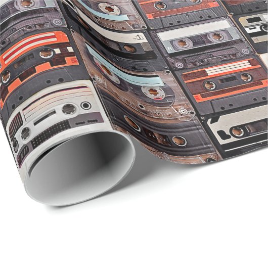 Papier Cadeau Grande collection de cassettes audio (Coin rond)