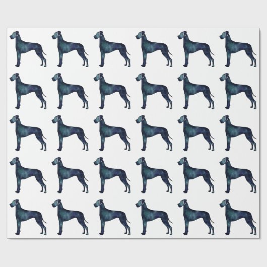 Papier Cadeau Grande Danse Chien noir Aquarelle Silhouette (Plat)