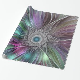 Papier Cadeau Grande Fleur colorée Abstraite Trippy Fractal Art