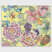 Papier Cadeau Grande impression Tropical Floral Jaune Aquarelle  (Plat)