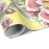 Papier Cadeau Grande impression Tropical Floral Jaune Aquarelle  (Coin rond)