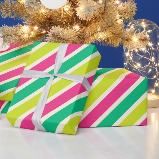 Papier Cadeau Grandes bandes colorées Moderne Noël Vert Rouge (Vacances)