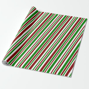 Papier Cadeau Grandes bandes rouges, blanches et vertes à thèm