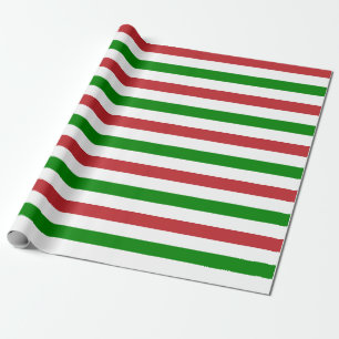 Papier Cadeau Grandes bandes rouges foncées, vertes et blanches