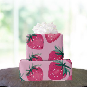 Papier Cadeau Grandes fraises imprimées fraises en rose
