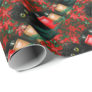 Papier Cadeau Grandes poinsettias observées Creationarts de chat