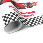 Papier Cadeau Grandir DEUX Fast Race Car Boy 2e anniversaire (Coin rond)