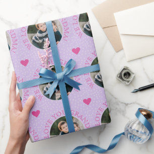 Papier Cadeau Grandma personnalisé texte et photos violet