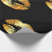 Papier Cadeau Grands baisers d'or de lèvres sur le papier (Coin)