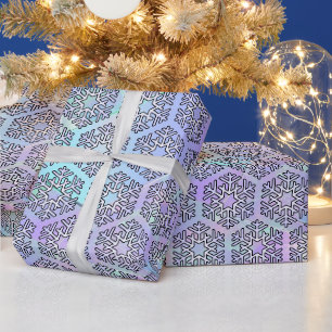 Papier Cadeau Grands flocons d'argent sur texture sarcelle et vi