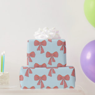 Papier Cadeau Grands noeuds papillon roses Coquette sur fond ble
