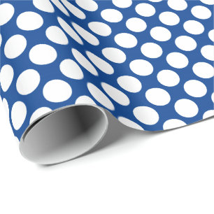 Papier Cadeau Grands points rétro - blanc et bleu de cobalt