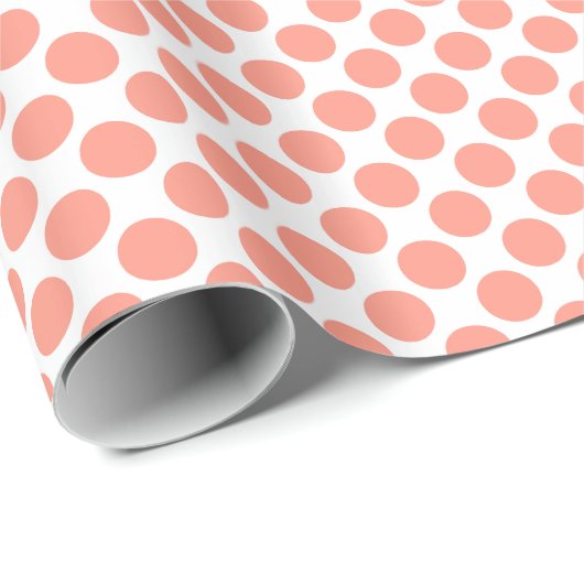 Papier Cadeau Grands points rétro - rose corail et blanc (Coin rond)
