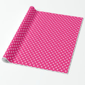 Papier Cadeau Grands points rétro - rose sur fond rose chaud (Déroulé)