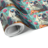 Papier Cadeau Grands Pyrénées avec coeur Roses Saint-Valentin (Coin rond)