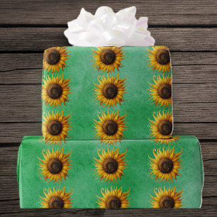 Papier Cadeau Grands tournesols jaunes Pétales fantaisie sur fon