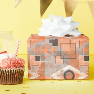 Papier Cadeau Grange gris orange géométrique élégant