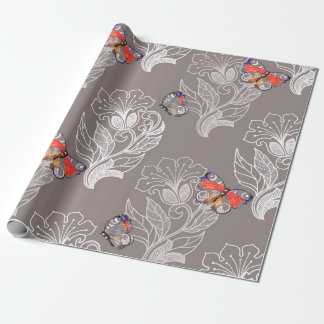 Papier Cadeau Graphique à fleurs et papillon, aquarelle, motif 