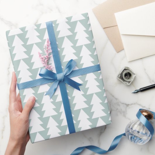 Papier Cadeau Graphique d'arbre de Noël bleu géométrique moderne (Cadeaux)
