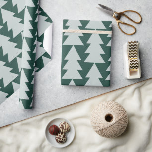Papier Cadeau Graphique d'arbre de Noël vert bleu géométrique mo