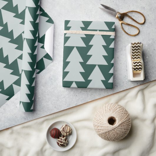Papier Cadeau Graphique d'arbre de Noël vert bleu géométrique mo (Artisanat)