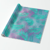 Papier Cadeau Graphique des Feuilles Turquoises tropicaux (Déroulé)