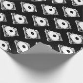 Papier Cadeau Graphique Tourne-disque rétro en blanc (Coin)