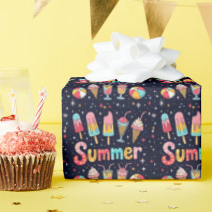 Papier Cadeau Graphiques Amusants d'Été sur Fond Noir