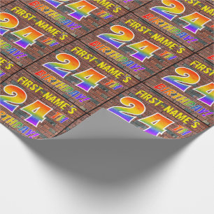 Papier Cadeau Graphisme Arc-en-ciel 24 ANS! & Nom personnalisé