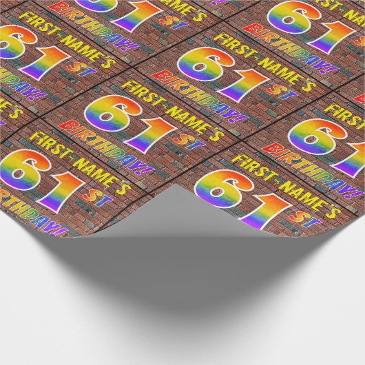 Papier Cadeau Graphisme Arc-en-ciel 61e ANNIVERSAIRE ! & Nom per (Coin)