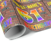 Papier Cadeau Graphisme Arc-en-ciel 61e ANNIVERSAIRE ! & Nom per (Coin rond)
