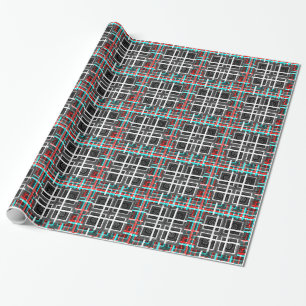 Papier Cadeau Graphisme chic à carreaux noir, blanc et rouge