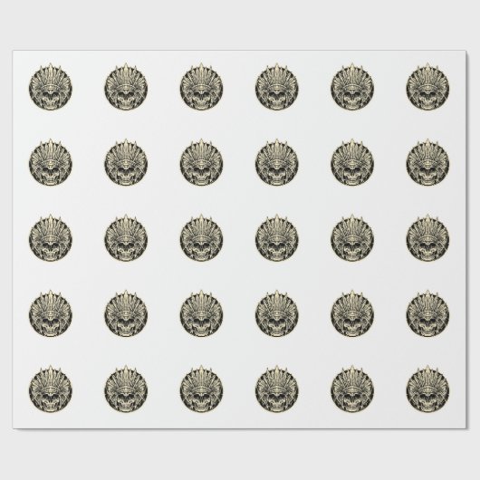 Papier Cadeau Graphisme de crâne de chef guerrier (Plat)